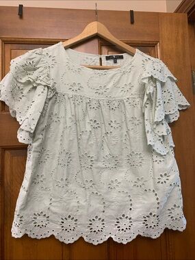 7 For All Mankind Mint Eyelet Ruffle Sleeve Top